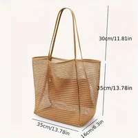 Sac fourre-tout de plage de grande capacité pour femmes – Sac à bandoulière tissé en polyester durable avec dessus ouvert pour les voyages, le shopping 6