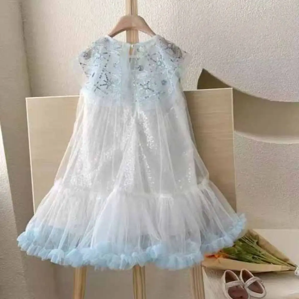 Fashion Sequin Girls Princess Dress Teens Party Summer Dress Sweet Loose Children Mesh Dress Summer