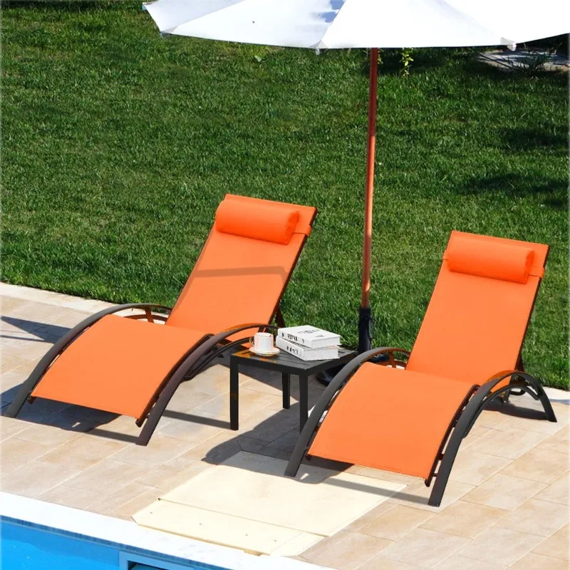

3pcs Poolchairs Patio Chaise Lounge Set with Headrest, 5-Level Adjustable Sunbathing Tanning Poolside Lounger Recliner Chairs