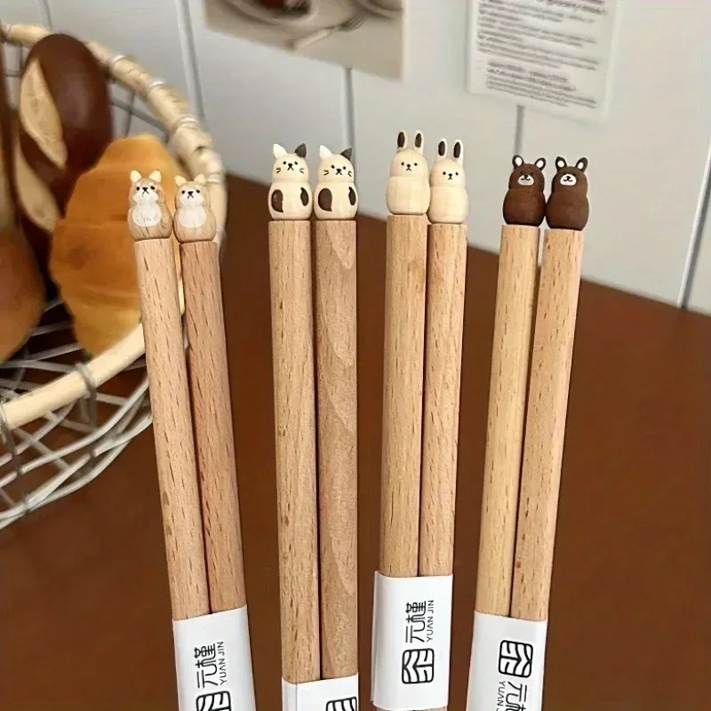 3D Unique and Cute Animal Print Chopsticks Hand-carved Beech Chopsticks Kawaii Perfect for Couples' Dinner and Sushi Party