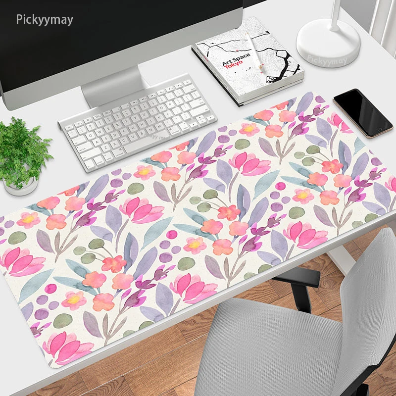 Flower Mouse Pad para Computador Tapete de Mesa Grande Computador Mousepad Borracha Macia Mause Pad Aquarela Arte Office pc Keyboard Desk Mat Xxl