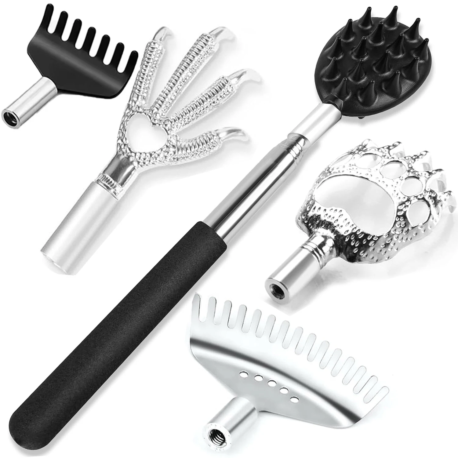 5Pcs Detachable Extendable Back Scratcher Scraper Telescoping Bear Claw Manual Back Itch Massage Relaxation Tool