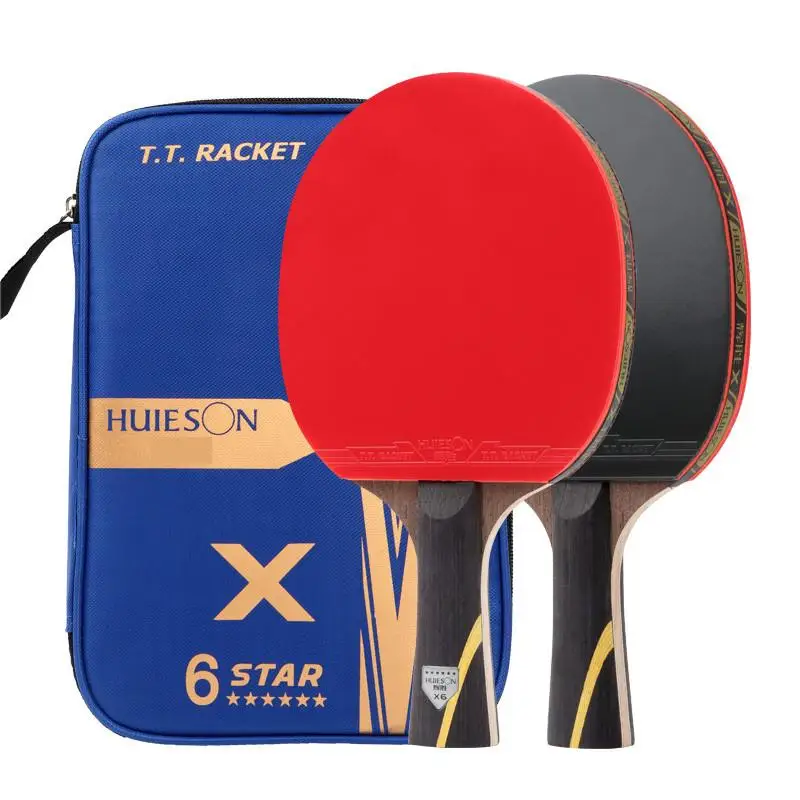 HUIESON 6 Star 2Pcs Carbon Table Tennis Set Super Powerful Ping Pong Raet Bat For  Club Training New Upgraded