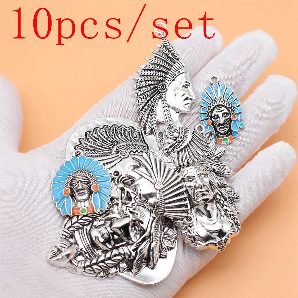 

Vintage Crafts Accessories For Jewelry Indians Charms 10pcs/set