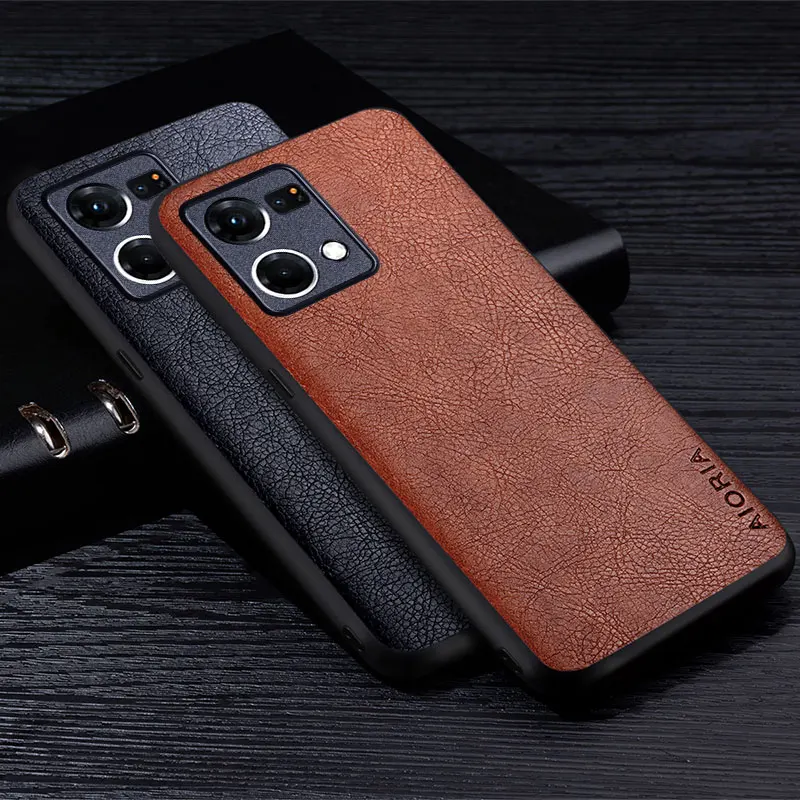 Кожаный чехол для Oppo Reno7 Reno 7 Pro Роскошный деловой Ретро чехол с узором Личи Мягкий ТПУ Жесткий чехол из ПУ для reno7 4G Чехол