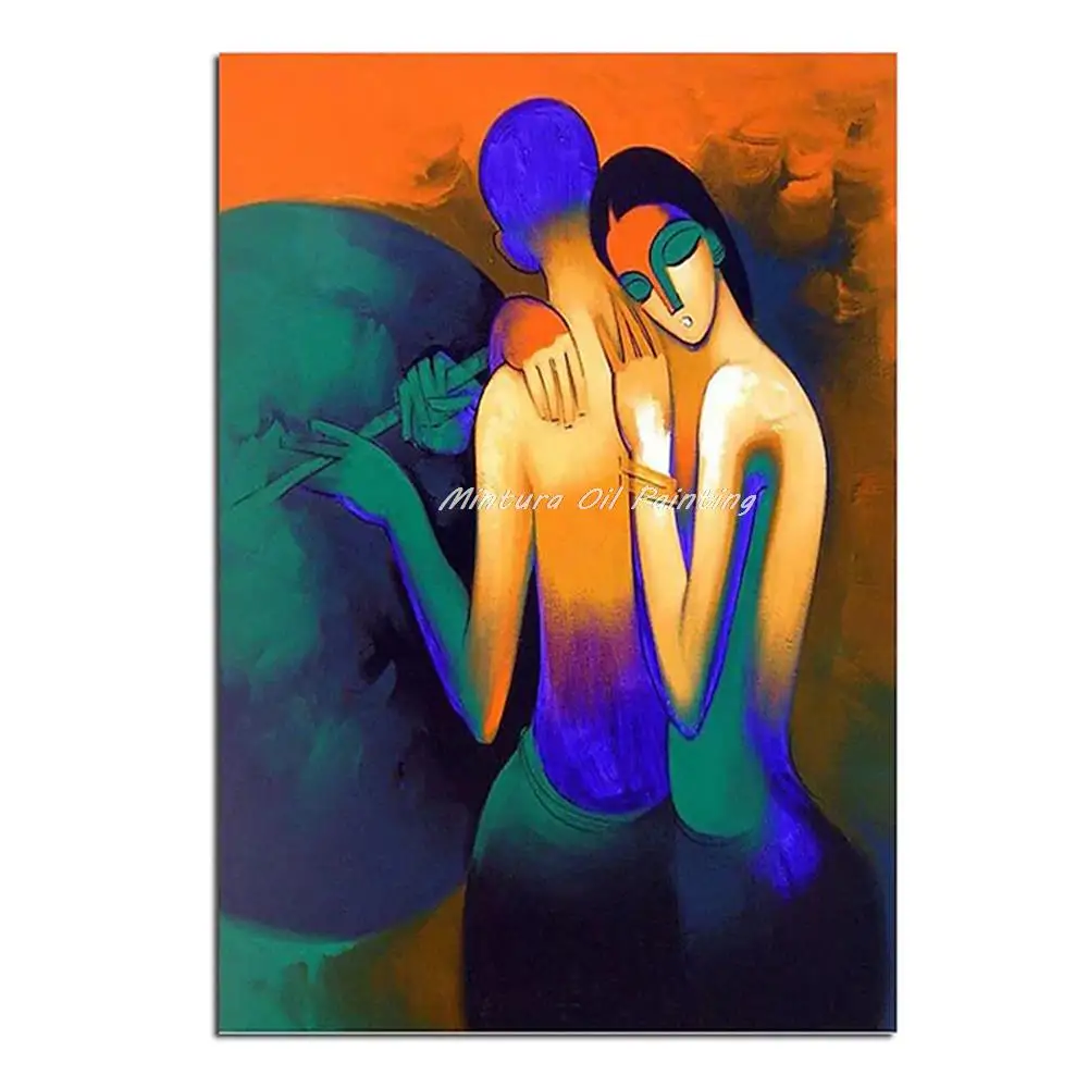 

Mintura Hand-Painted Handmade Oil Paintings on Canvas,The Hugging Couple Wall Art for Living Room Modern Home Decoration Artwork