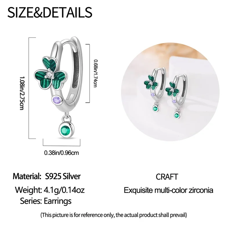 S94fb8834ffda4020bf70a3a6898b222fa Original 925 Sterling Silver Green Clover Ladybug Earrings Women Zircon Ear Studs Hoop Earring Anniversary Jewelry Gift Mallzona