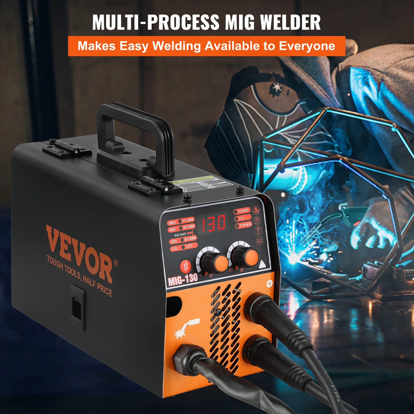 VEVOR MIG Welder 130A Portable Welding Machine 3 in 1 Combo MMA/MIG/LIFT TIG Flux Core Welder for Carbon Steel Stainless Steel 2