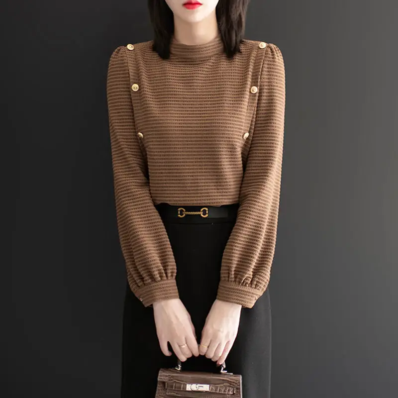 Women's Clothing Solid Color Plaid Shirt Casual Straight Long Sleeve 2023 Spring Autumn Commute Fashion Button All-match Blouse