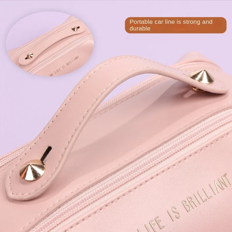 Cosmetic Bags for Women Elegant PU Leather Make Up Pouch Travel Toiletries Organizer Storage Hangbag Korean Carry-on Makeup Tote