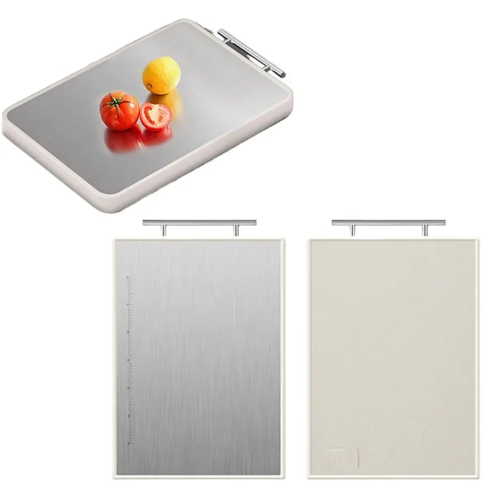 Anti-Bacterial Double-Sided Chopping Board Anti-Mold Anti-Slip Stainless Steel Cutting Board with Scale Grinding