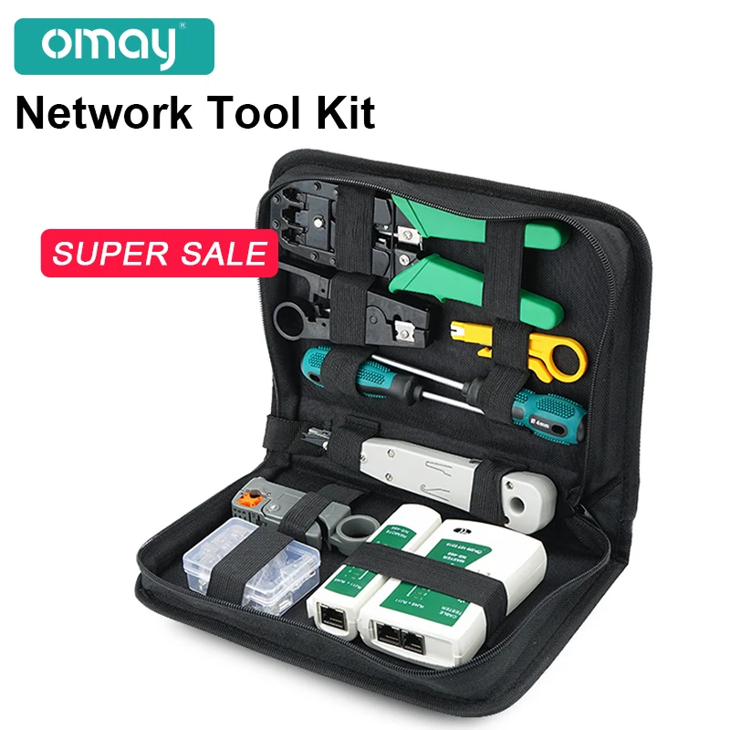 Omay Rede Reparação Cabo Tester Tool Kit Lan Utp Chave de Fenda Stripper Fio Conector Rj45 Computador Alicate Crimper 14 Pcs por Conjunto