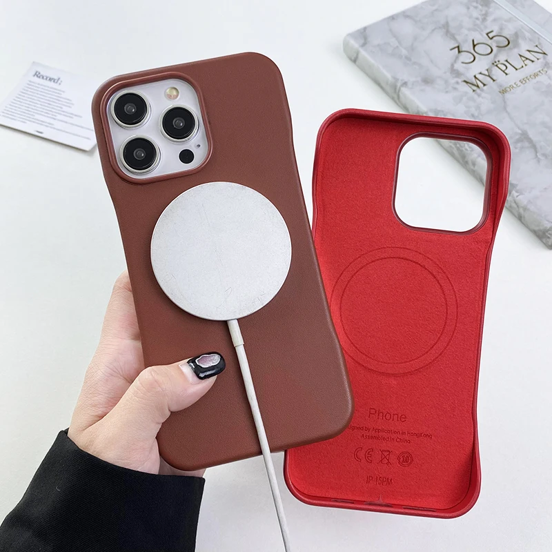 Vintage Suede Leather Rimess Magsafe Case for iPhone 15 14 Pro Max 13 12 Matte Anti-Fingerprint Frameless Armor Back Cover