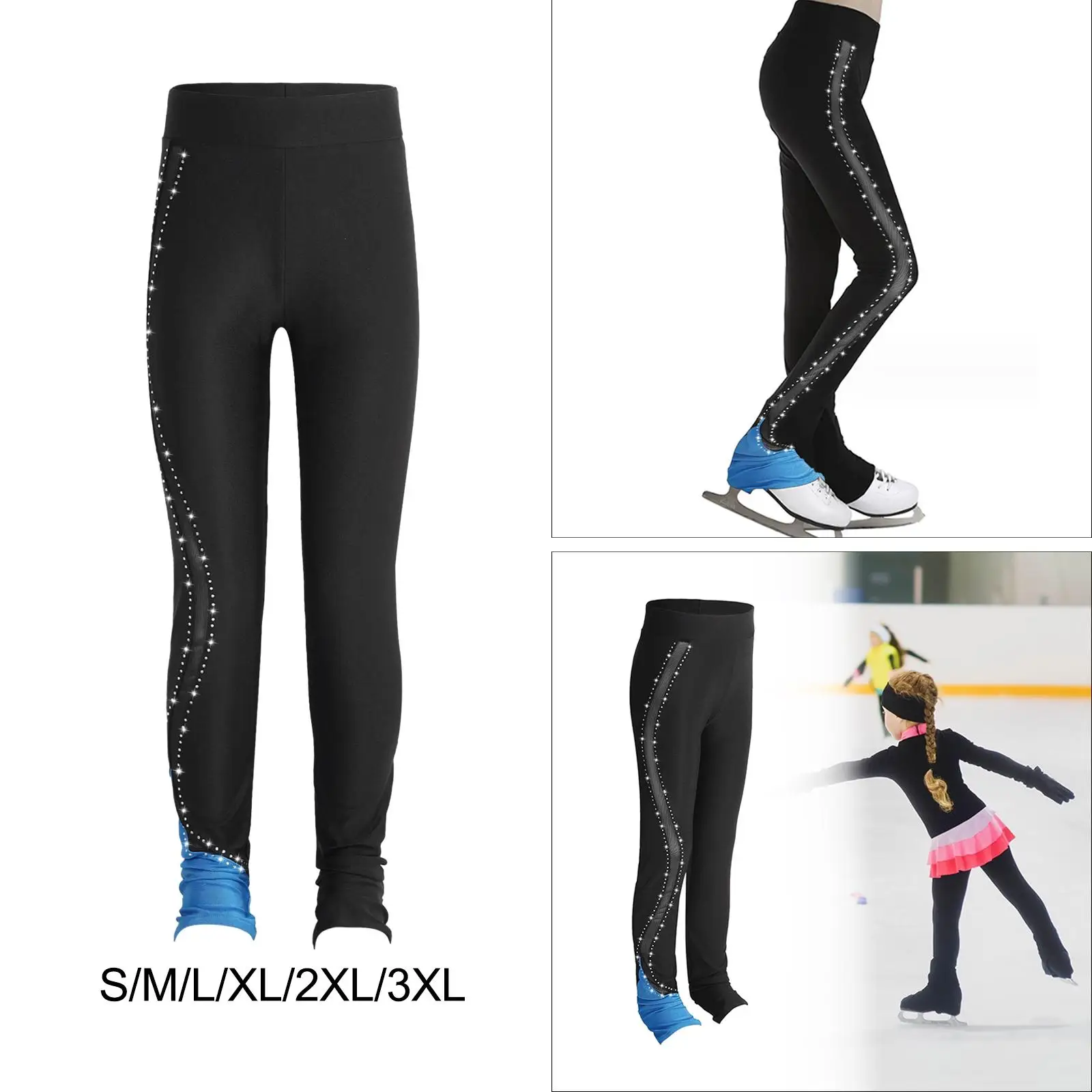 Figure Skating Pants Warm with Rhinestones Ice Skating Leggings Long Pants Sports Leggings for Competition Performances Supplies