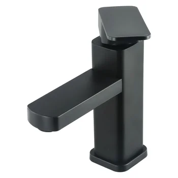 1 X Water Tap Plastic Steel Bathroom Counter Basin Square Base Faucet Black Hot And Cold Water Mixer Black 1