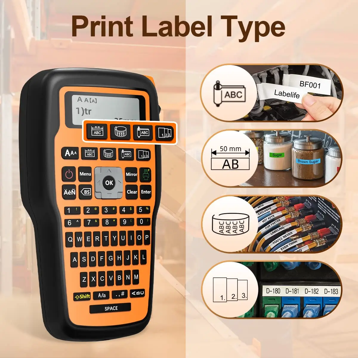 Handheld Label Maker Compatible for Brother Ptouch tze Cable Label Machine 203dpi E1000PRO Labeler for Communication Cable Label — view 4