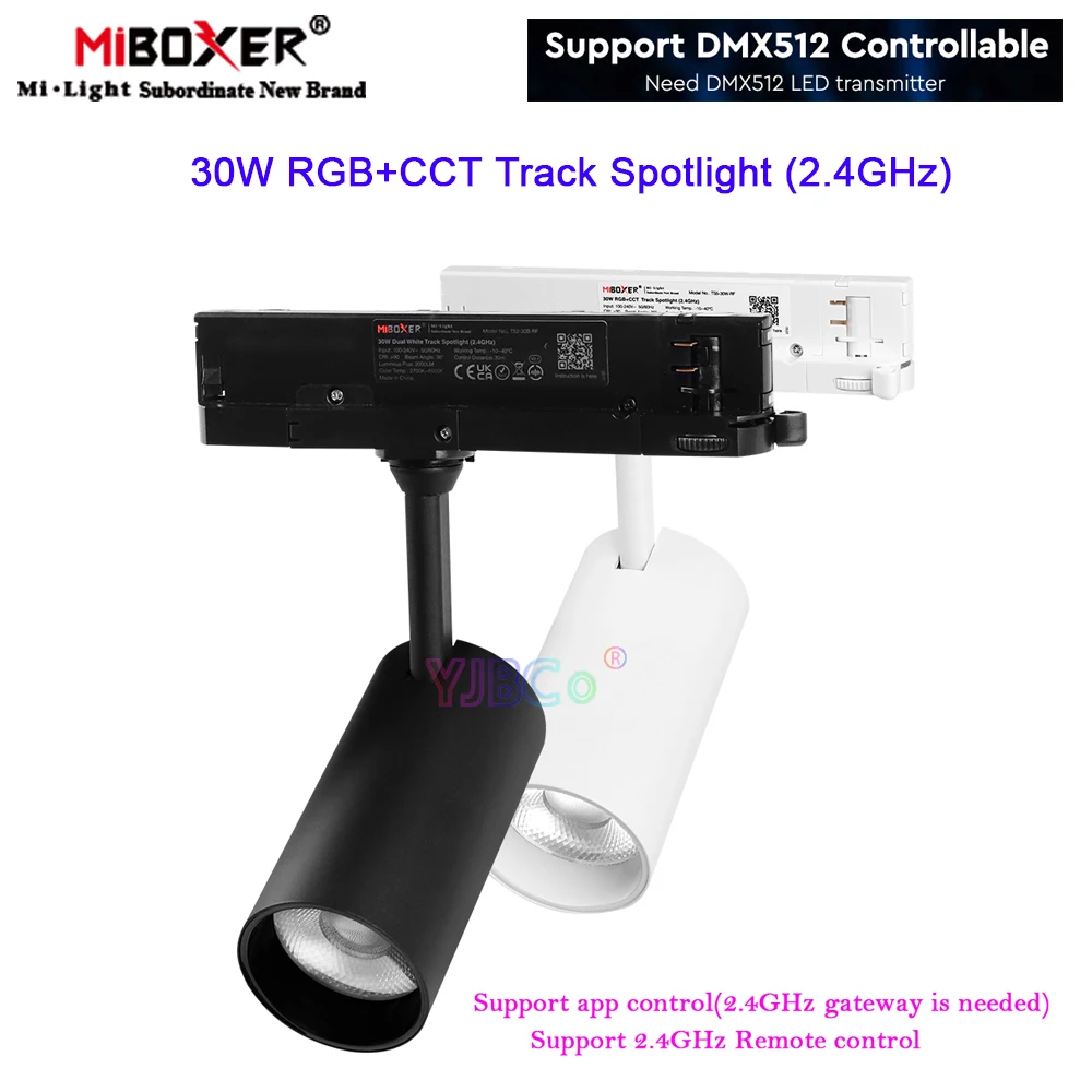 Miboxer LED 2.4G RGBCCT Track Light 30W Spotlight CCT & brightness adjustable 110V 220V &DMX512 Features 2.4G RF Remote control