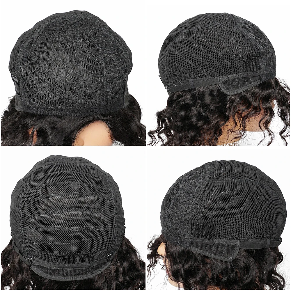 Remy Human Hair Wigs Machine Made Natural Color Ombre Blonde Burgundy Deep Wave Short Hair Style