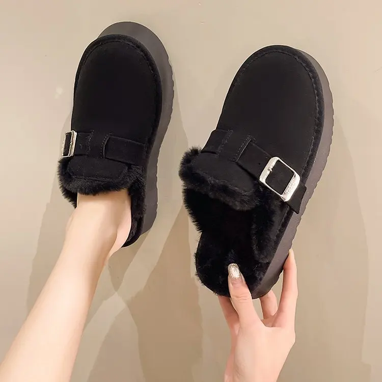 Slippers for female outerwear wearing 2023 new autumn and winter thick soles, wrapped head, half slippers, home cotton shoes, pl