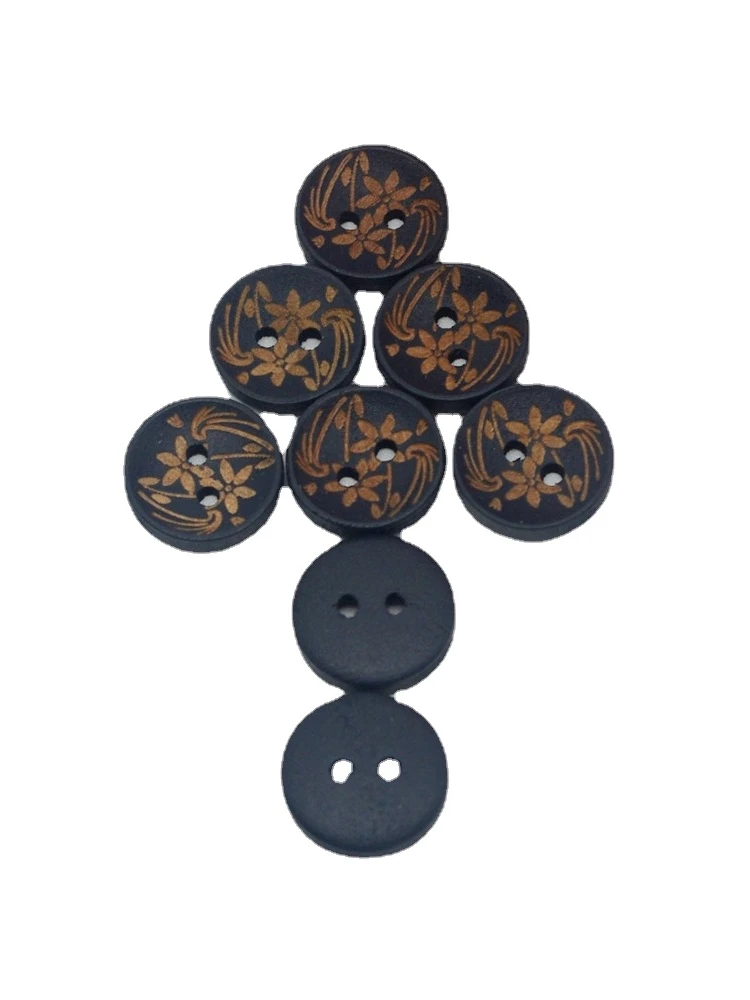 Lot De 15 Boutons En Bois Motif Fleur - 2 Trous, Neufs, Pour Couture Et Customisation