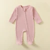 Organic Cotton Baby Rompers Waffle 100% Cotton Infant Boys Girls Jumpsuit Zipper Footed Solid Long-Sleeve Pajamas Sleepsuits 2