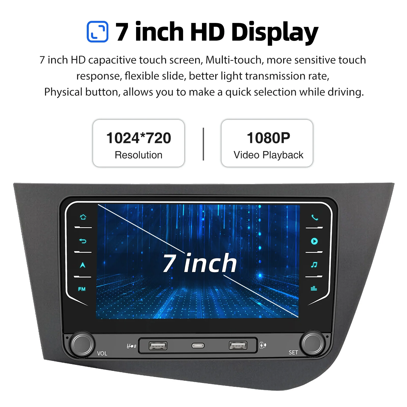 ESSGOO 7" 4+64G Android 14 Autoradio Für Seat Leon MK2 1P1 2005–2012 Kabelloses CarPlay Android Auto GPS Navi WiFi FM Bluetooth SWC RDS Touchscreen Multimedia-Videoplayer – Detail 4
