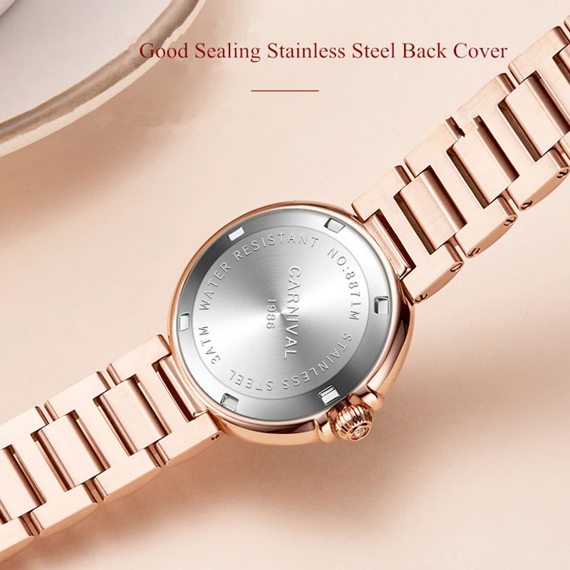 CARNIVAL Brand Fashion Quartz Watch for Women Ladies Luxury Stainless Steel Wristwatch Waterproof Clock Woman 2023 Montre Femme