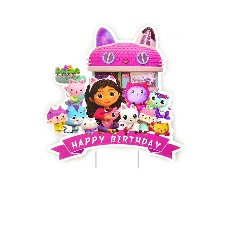 Kids Favors Gabby's Dollhouse Theme Cake Toppers Card Banner Flag Decorations Birthday Events Party Picks Supplies 1pcs/lot 98pcs lot beauty beast theme cupcake toppers decorate tablecloth cake flag birthday party napkins plates cups kids favors hats