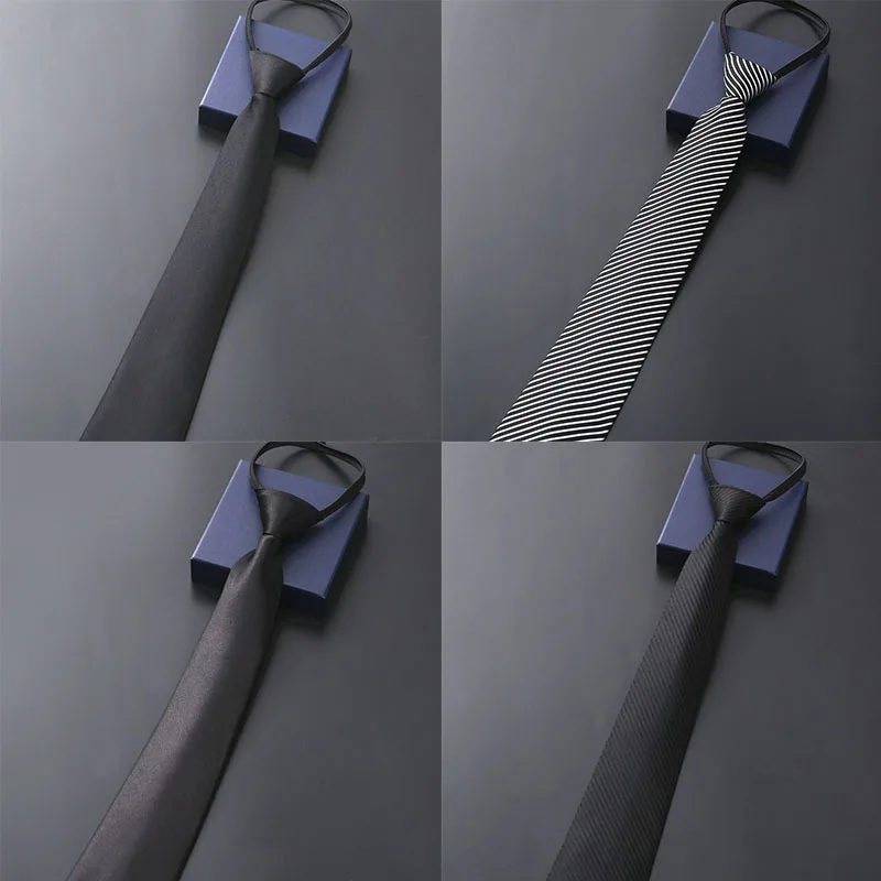 

Black Men's Business Formal Zip Tie Bridegroom Wedding Black Series Lazy Tie for Men