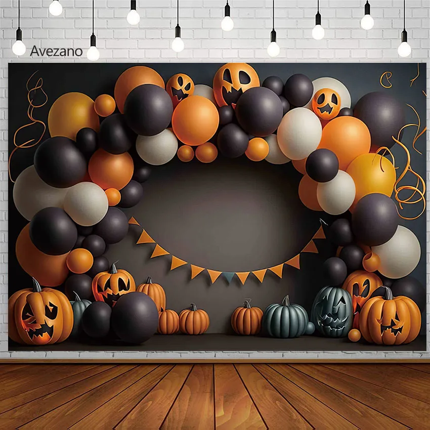 

Avezano Halloween Photography Background Orange Black Balloon Arch Door Pumpkin Festival Decoration Backdrop Portrait Photo Prop