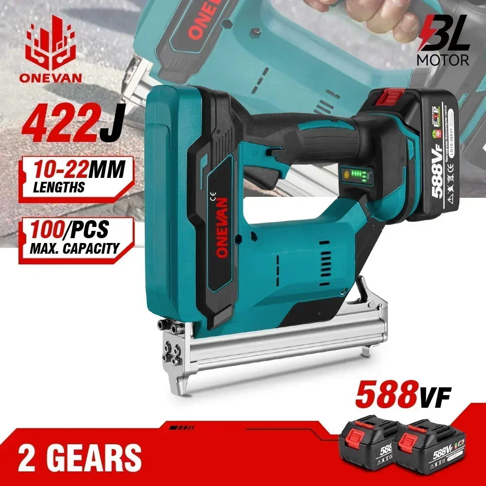 Pistola Sparachiodi Elettrica Senza Spazzole Onevan 2 Marce Cordless 422J Cucitrice Chiodatrice Utensile Elettrico A Batteria Al Litio Per Batteria Ma