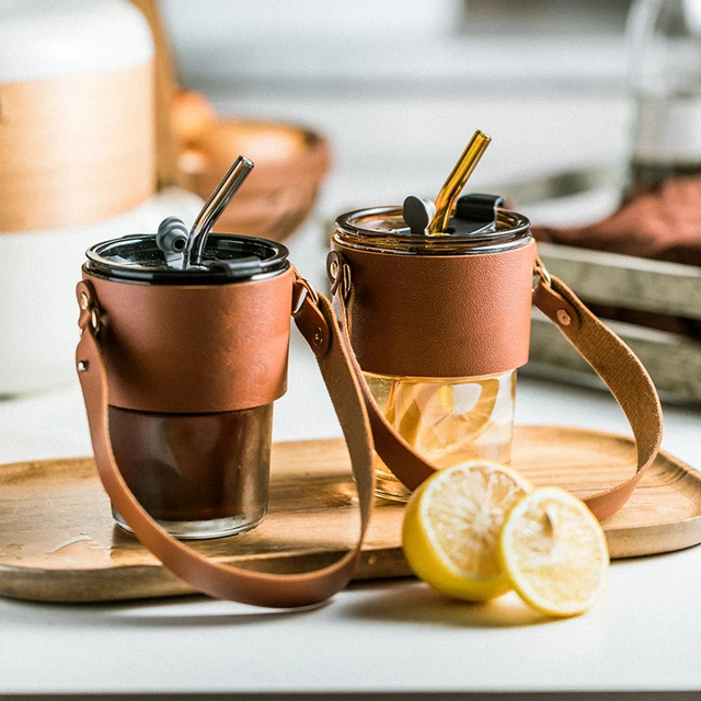 Drinking Cups With Straws Lids Glass Jar Cups With Handle Coffee Cup Juice  Cup