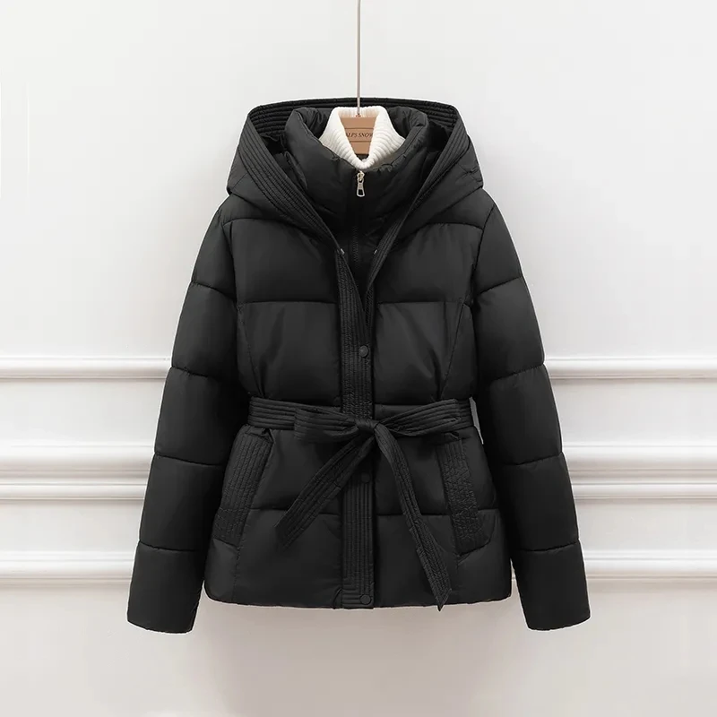 2026 New Winter Hooded Long Sleeve Solid Color Black Cotton-padded Warm Loose Big Size Jacket Women Parkas Fashion Outwear