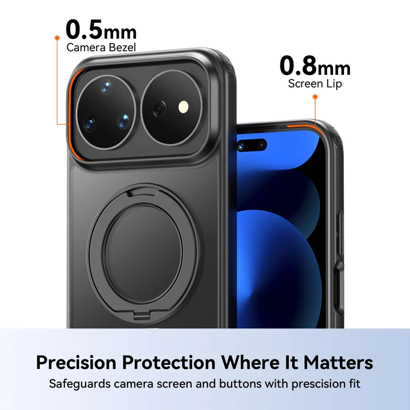 ELVEV Magnetic Ultra-Thin Matte Anti-Fingerprint Phone Case with Rotatable Ring Holder