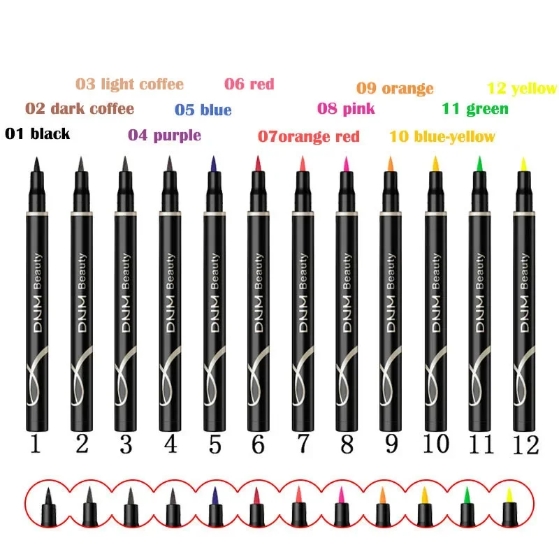 12 Colors Liquid Eyeliner Pencil Waterproof Colorful Eye Liner Pen Highlight Neon Colorful Long Lasting Eyes Makeup Cosmetic 4