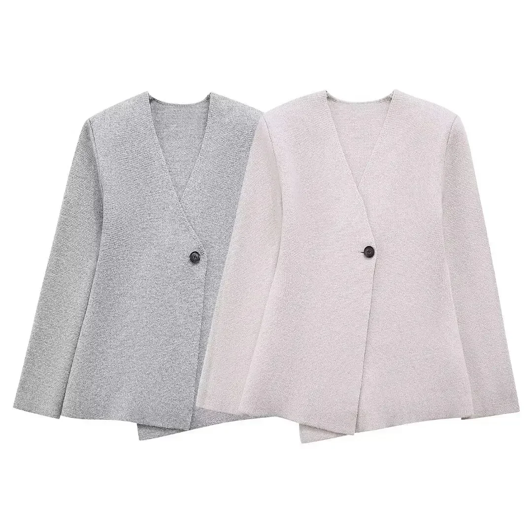 

Women's 2024 Fashion Wool Blended Short Skirt Hem Slim Fit Knitted Suit Coat Vintage Long Sleeve Button Women's Coat Unique Top