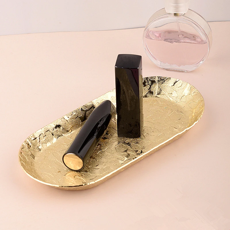 Gold Jewelry Display Plate Stainless Steel Oval Tray Necklace Earrings Palette Holder Dish Ring Home Decoration Organizer 3