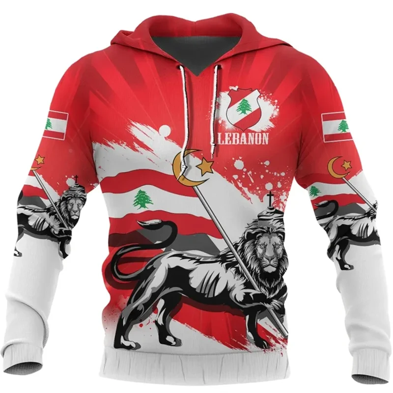 thumbnail image 1 of Sudadera con capucha con estampado de la bandera del Líbano y el mapa, emblema nacional, Cedrus Deodara, ropa informal para hombre y mujer, 1 of 5