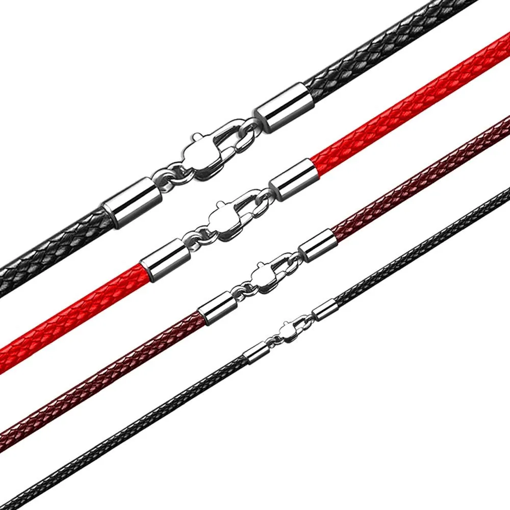 40-65cm 1-3mm 방수 꼰 가죽 목걸이 코드 왁스 로프 스테인레스 스틸 랍스터 걸쇠 커넥터 체인 남성 여성을위한
