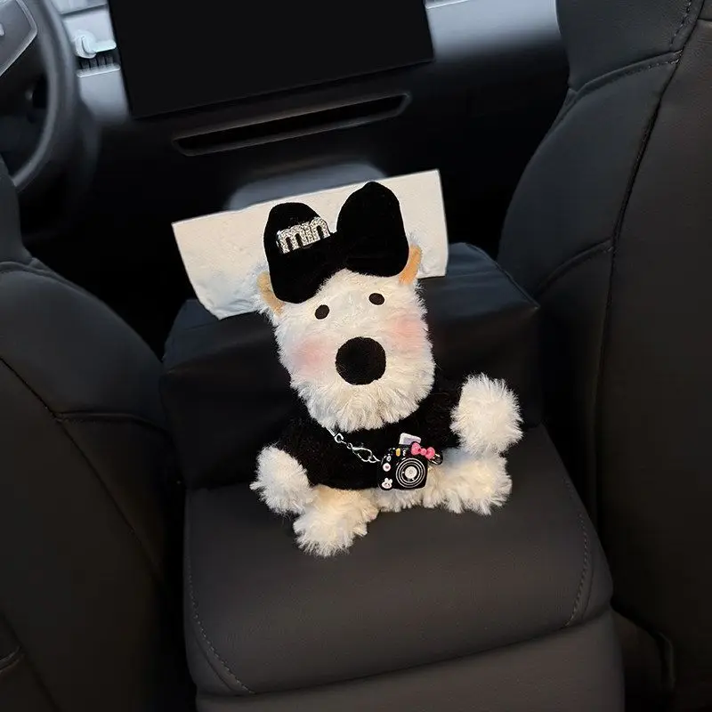 뉴 웨스트 하이랜드 자동차 팔걸이 티슈 박스 수납함 인테리어 드로우 티슈 박스 시트 스타일 티슈 가방 장 귀여운 여성용