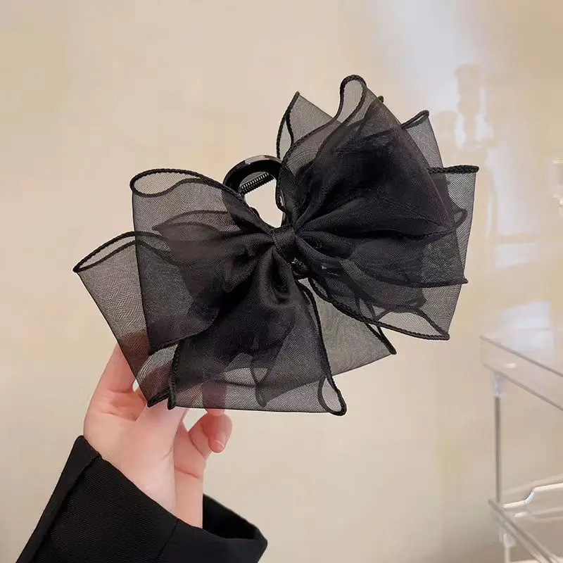 Korean Big Double Side Solid Satin Chiffon Plastic Hair Bows