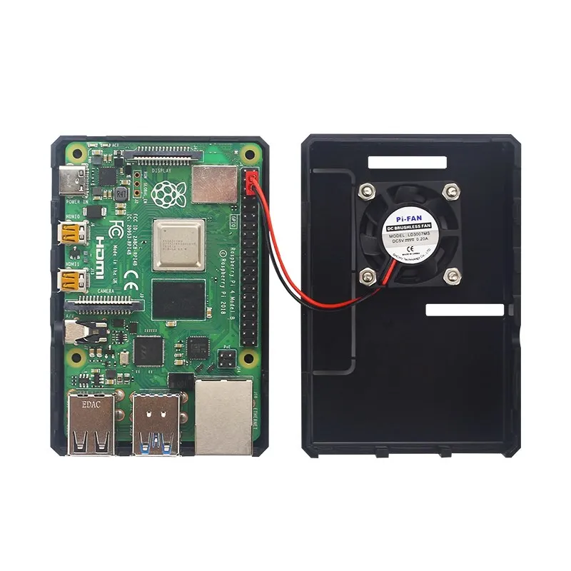 Raspberry Pi 4 Model B ABS Case with Cooling Fan Black Plastic Prectective Box f