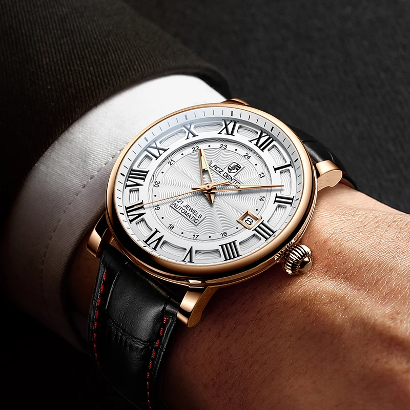 Lacz Denton LD1308 Mens Watch Leather Strap Roman numeral display Stainless steel Waterproof Rel&oacute;gios Masculinos