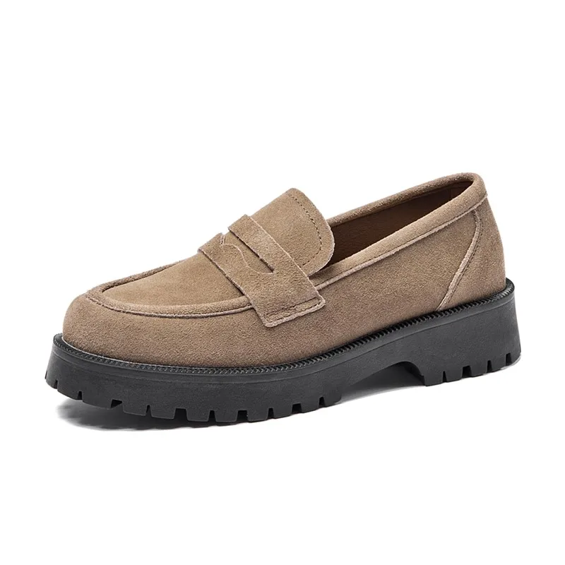 Aiyuqi Frauen Slipper Schuhe Wildleder Echt leder 2024 britischen Stil Damen Frühlings schuhe dicken Boden große Damenschuhe