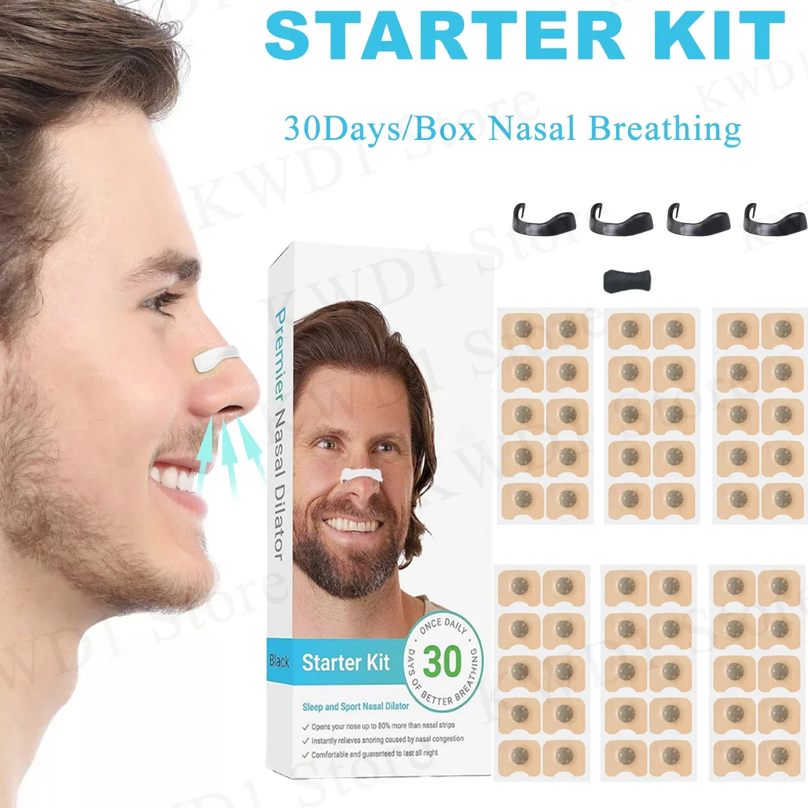 Sport Nasal Dilator Sleep Nasal Breathing Dilators Starter Kit Nose Breathe Strips Magnetic Strips Reduce Snoring 60PCS stop snoring nose clip nasal breathing dilator nasal strips nose strips stop snoring snoring nose strips stop snoring patch anti snoring patch sleep aid instrument