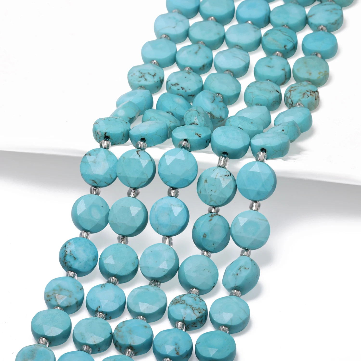 10x5mm AAA 면처리된 코인 천연석 블루 터키석 비즈 론델 스페이서 비즈 쥬..