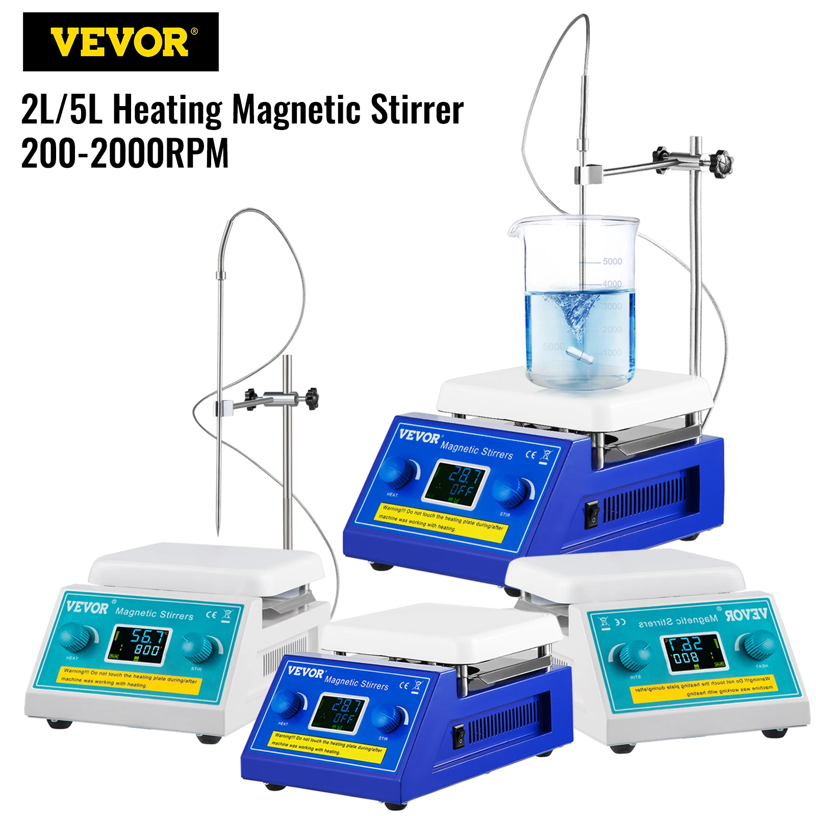 VEVOR 2L 5L Stirrer Hot Plate Drink Agitator Vortex Mixer Shaker With Stir Bar Digital