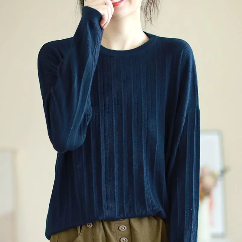 

New Autumn and Winter Fashion Korean Version Loose Large Solid Round Neck Covering Belly Show Thin Temperament Women's Sweater