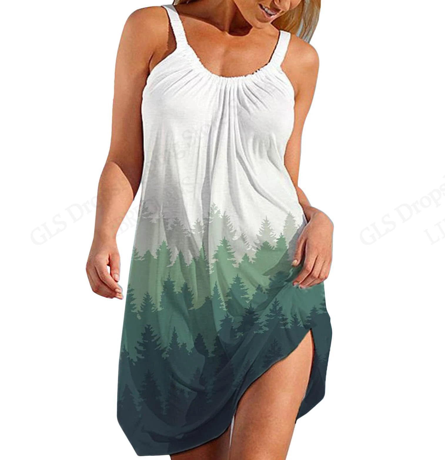 Elegant Sleeveless Mini Dress - Summer Beach Bohemian Sea Turtle Print