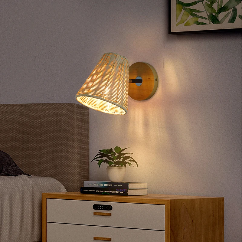 

ZK40 Creative Rattan Wall Lamp Bedside Wall Lamp Hotel Bedroom Study Hall Corridor Lighting Lighting Decorative Wall Lamp